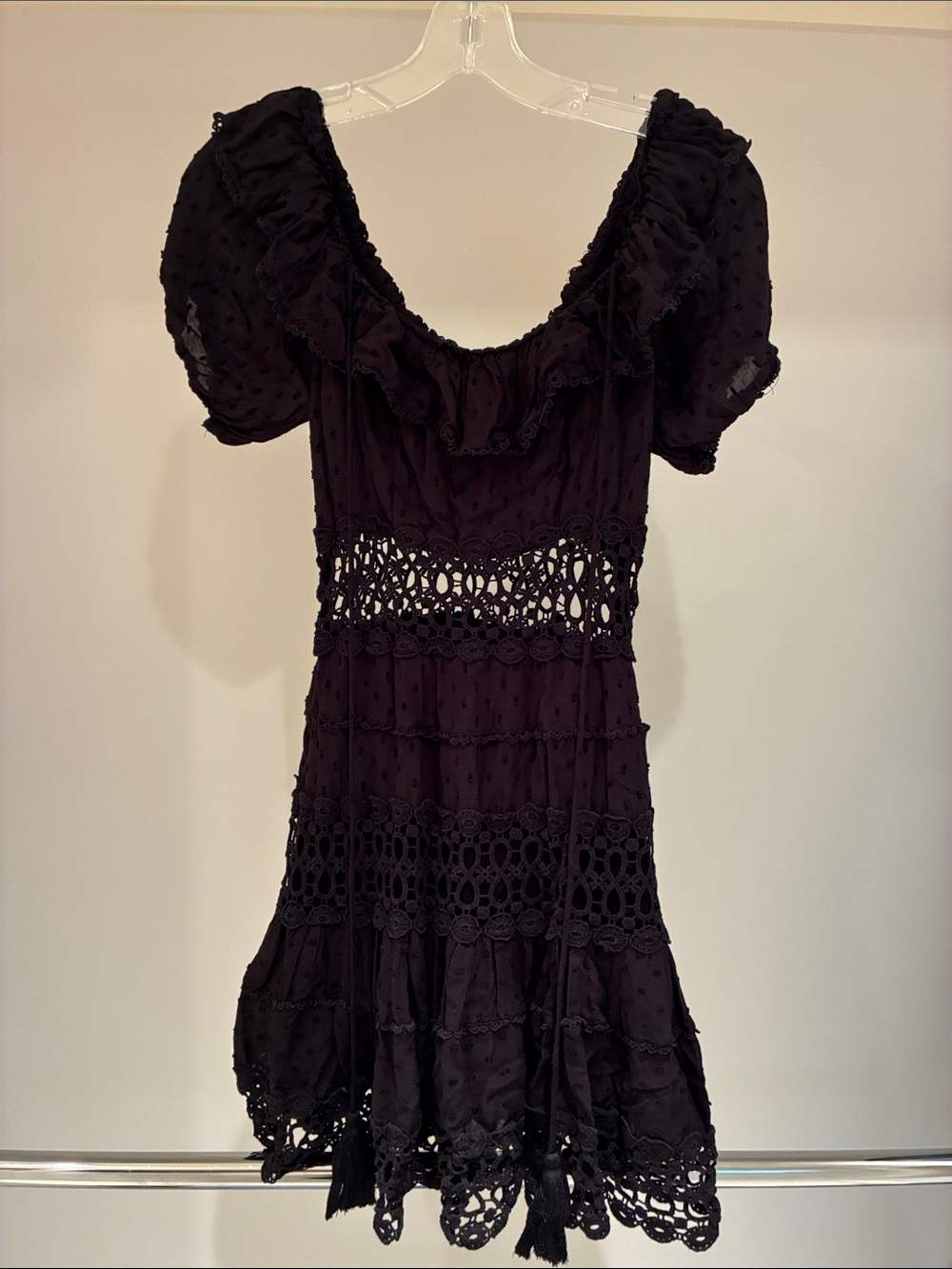 Free People Black Eyelet Lace-Trim Mini Dress